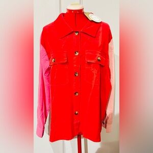 New with tags Umgee Red & Pink Utility Jacket Top oversize XL Boutique